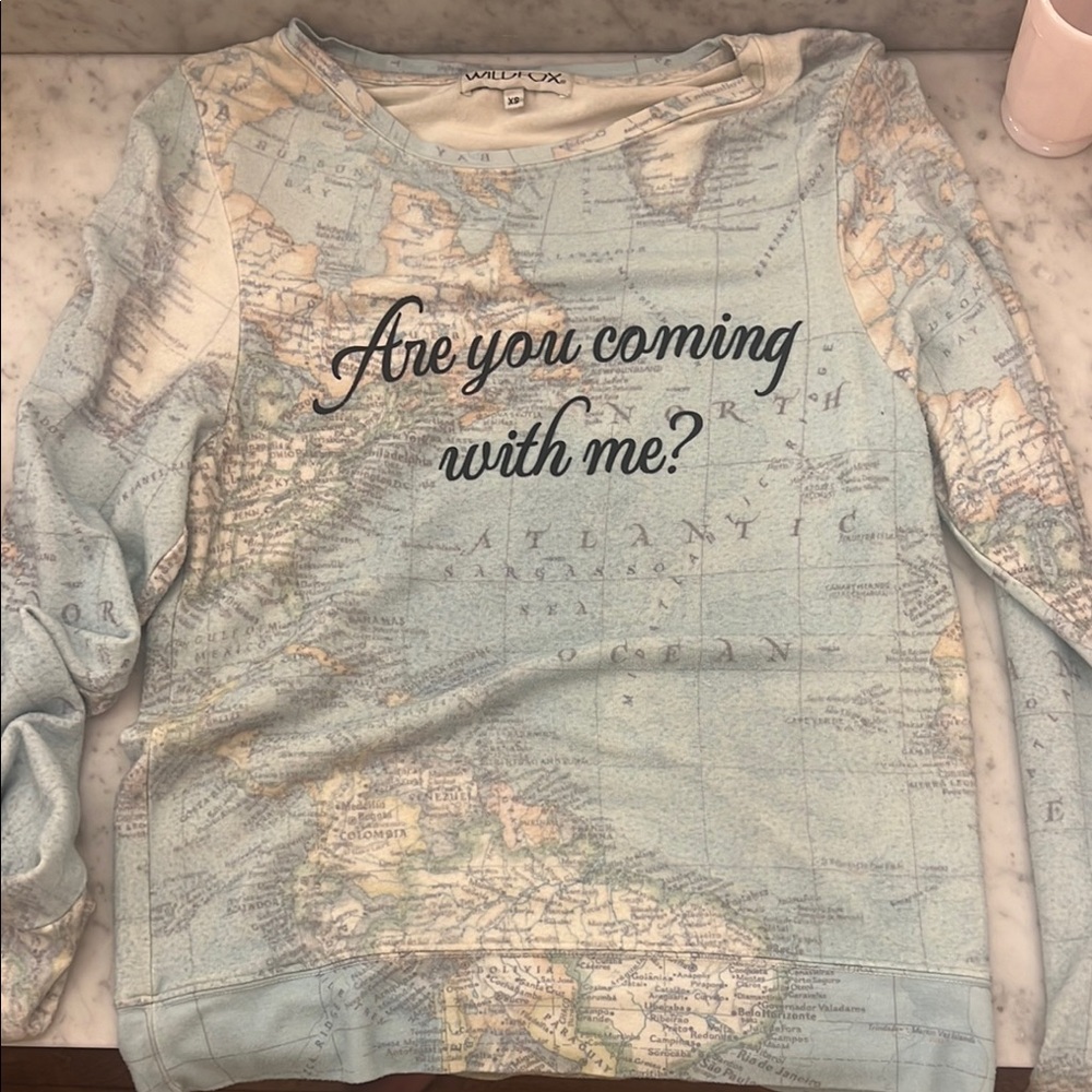 Map Design Crew Neck Sweater - Light Blue